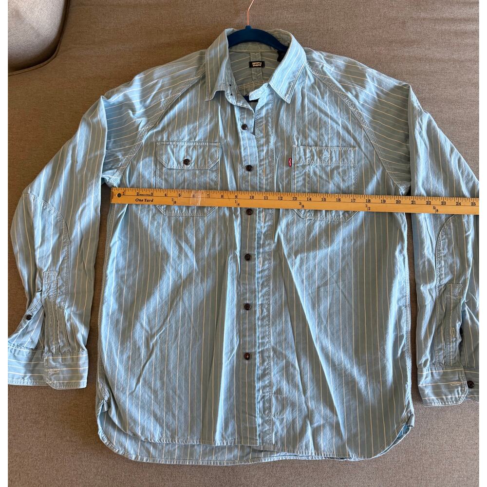 Levi’s Men’s Workwear Shirt Blue Pinstripe Button Up Long Sleeve Pockets Large